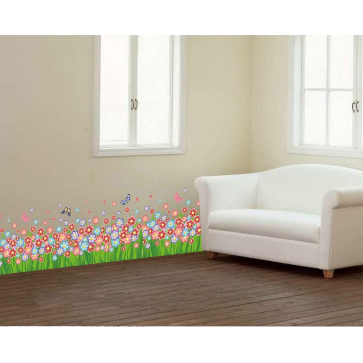 Decal trang trí chân tường hoa li ti