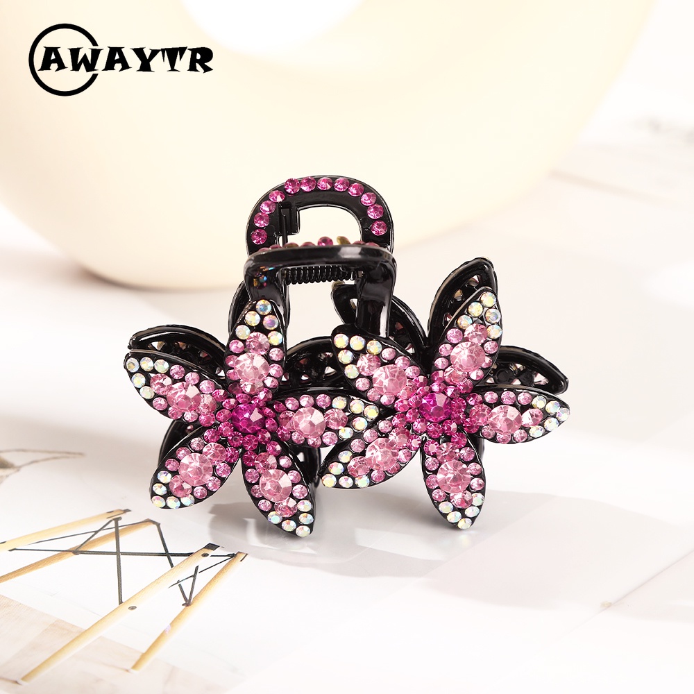 Kẹp Tóc Hình Hoa Đính Đá Hai Lớp Màu Sắc Thanh Lịch Phong Cách Retro Hàn Quốc Dành Cho Nữ