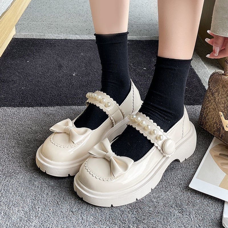 Giày da màu trơn phong cách lolita Nhật Bản thời trang xuân thu cho nữ