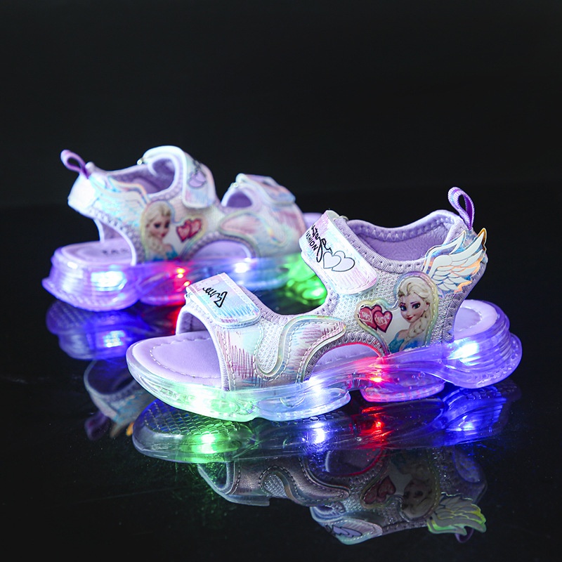 Giày có đèn cho bé gái họa tiết công chúa Elsa kiểu quai ngang