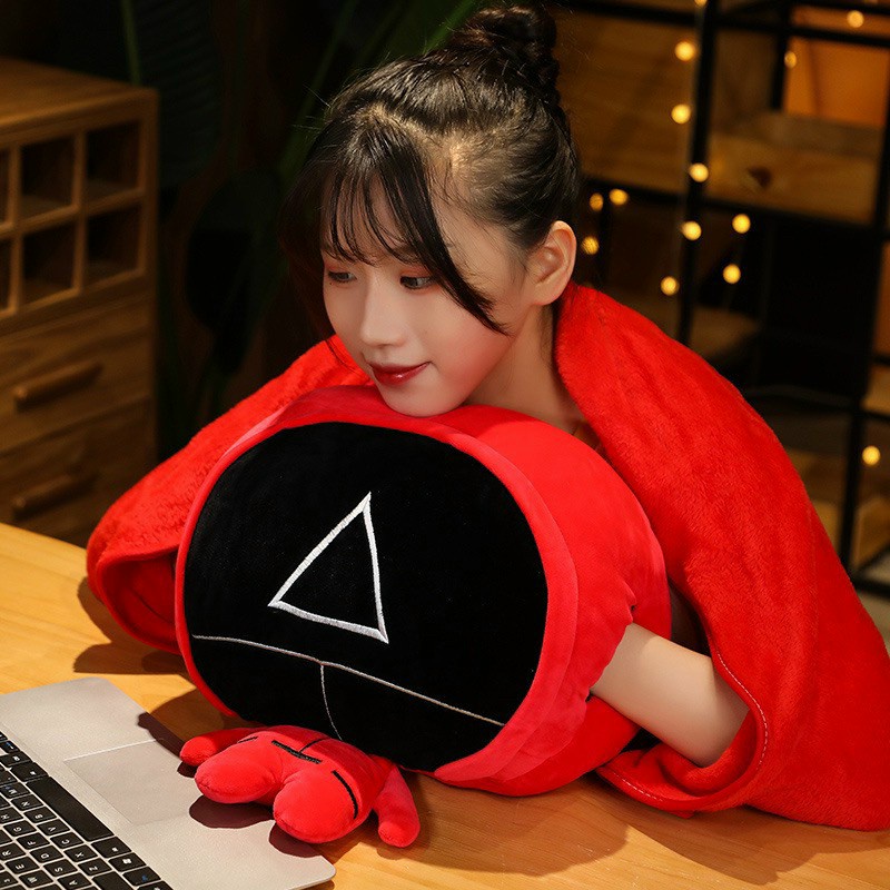 Bộ Chăn Gối Văn Phòng Chó Vàng, Trâu Hồng, Khủng Long Xanh - Gấu Bông Hình Thú Kèm Chăn