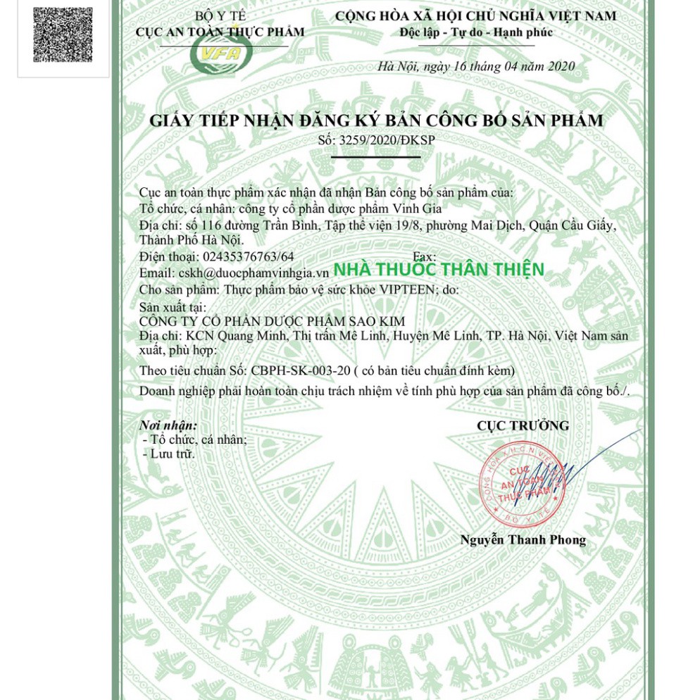 Vipteen Vinh Gia – Tăng chiều cao nhanh cho trẻ tuổi dậy thì (Hộp 20 viên) | BigBuy360 - bigbuy360.vn