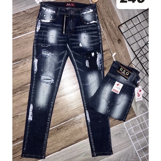 Quần bò nam DSQ khoá lệch dáng côn, Quần jean mầu xanh cao cấp btshop từ 45 đến 75 kg