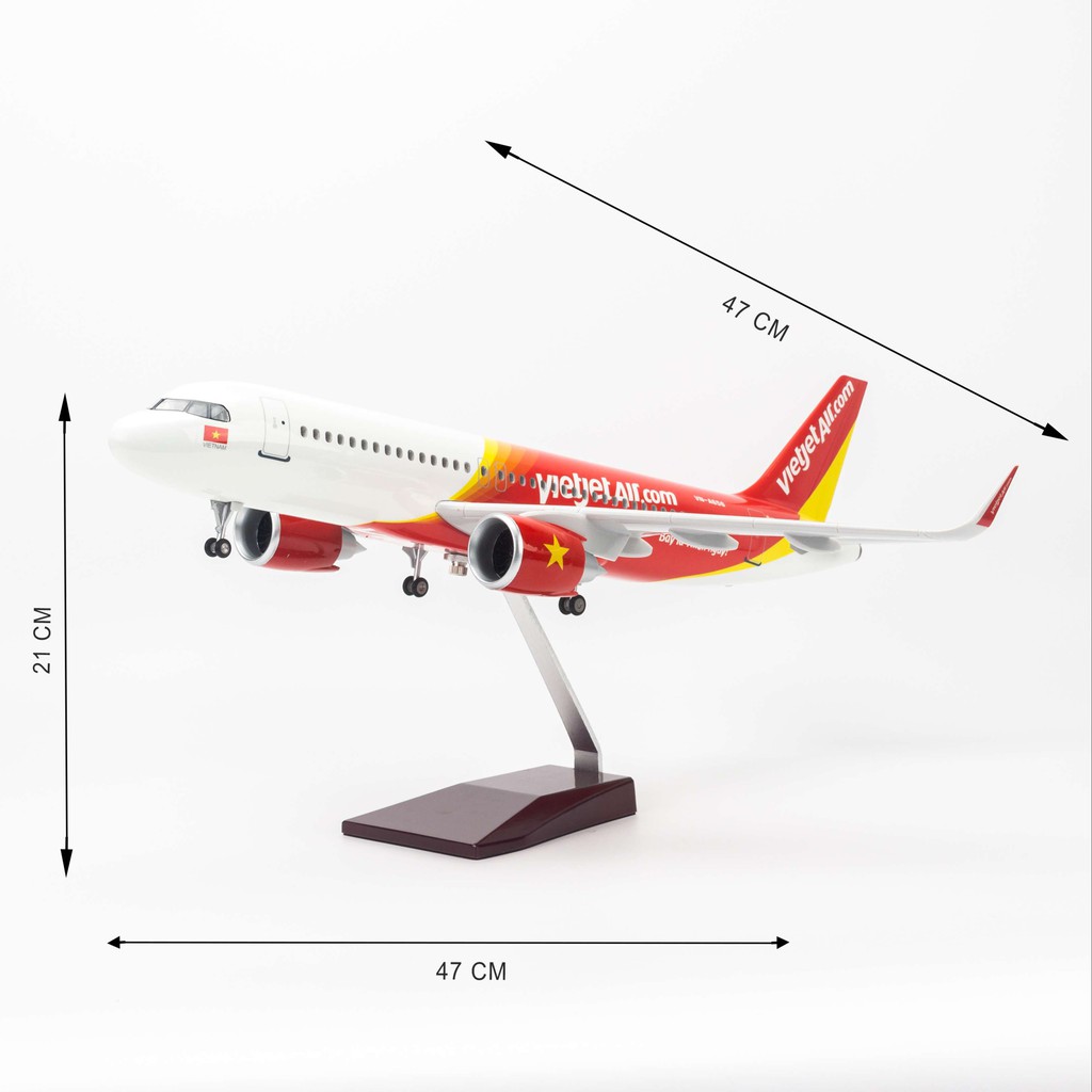 Mô hình máy bay lắp ráp có đèn led Vietjet Air Airbus A320 47cm Everfly