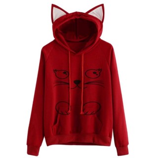 Ao hoodie tay dài có mũ hình tai mèo
