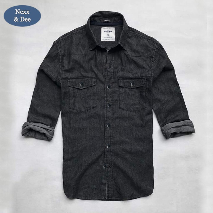 Áo sơ mi nam denim Nexx & Dee tay dài vải jean mềm hai túi công sở trung niên ND03 | BigBuy360 - bigbuy360.vn