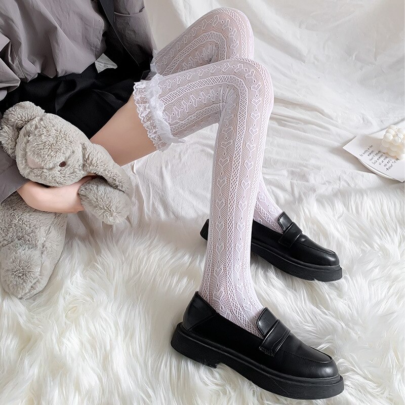 White Lace Lolita Calf Socks Women's Stockings Girls Over The Knee Socks Jk Long Socks Lace Japanese Stockings Lolita Socks