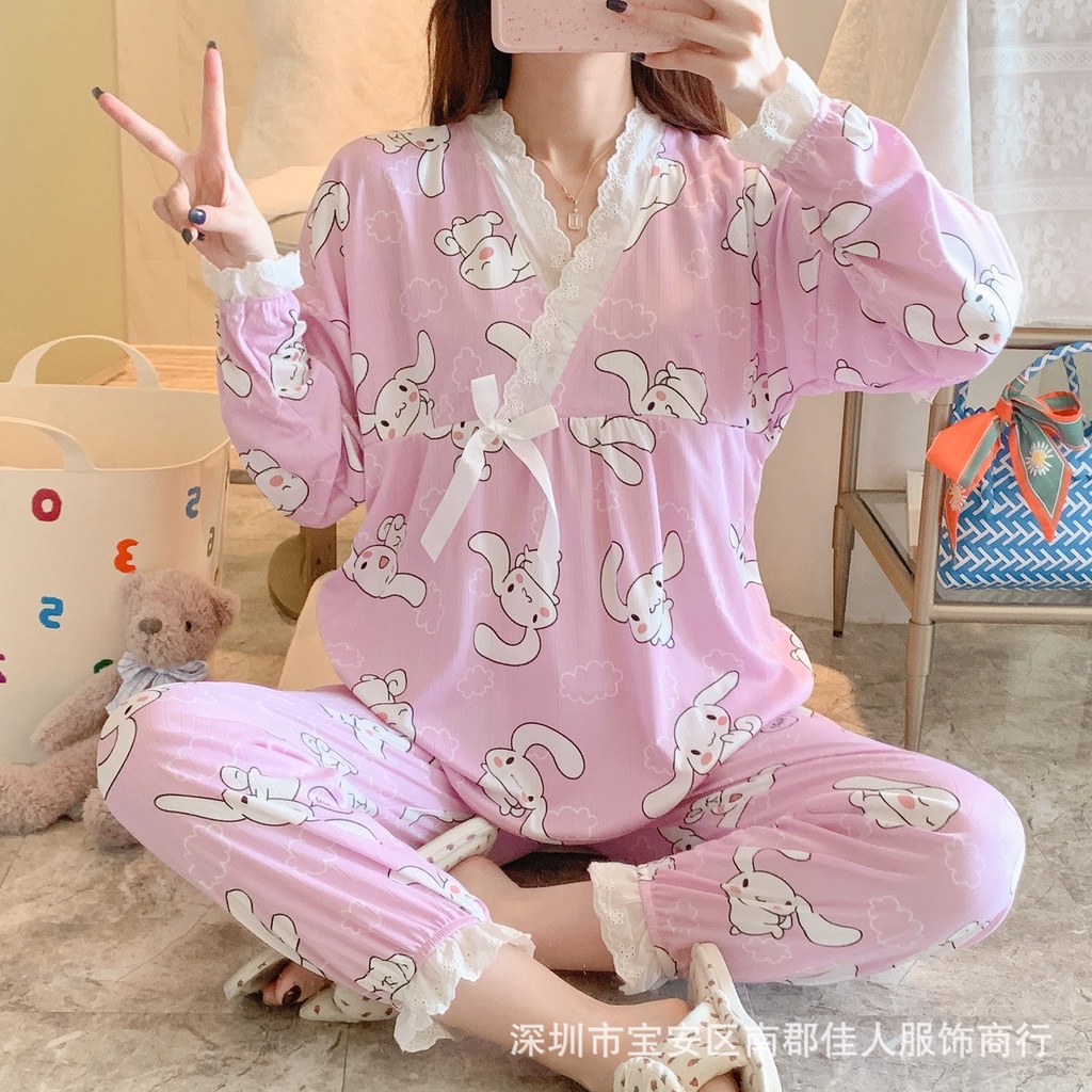 Bộ ngủ nữ dài tay chất cotton kimono pyjama phiên bản Hàn Quốc cao cấp 2022