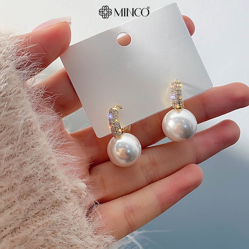 Bông tai nữ Minco Accessories khuyên đính đá gắn ngọc trai nhân tạo phụ kiện thời trang sang chảnh BT44