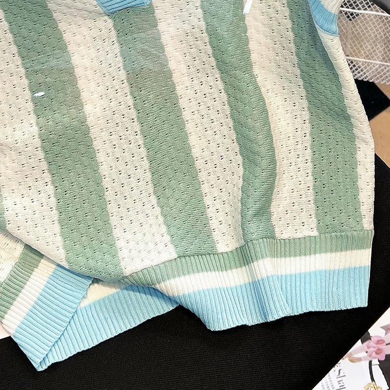 Áo Sát Nách Dệt Kim Dáng Rộng Kẻ Sọc Màu Sắc Tương Phản Thời Trang Mùa Hè Cho Nữ