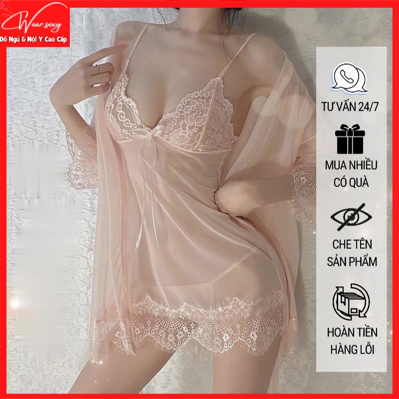 Set Áo Choàng Kèm Váy Ngủ Đồ Lót Sexy Gợi Cảm Ren Cao Cấp 525 [CWEAR.SEXY_ĐỒ NGỦ & NỘI Y CAO CẤP] | BigBuy360 - bigbuy360.vn