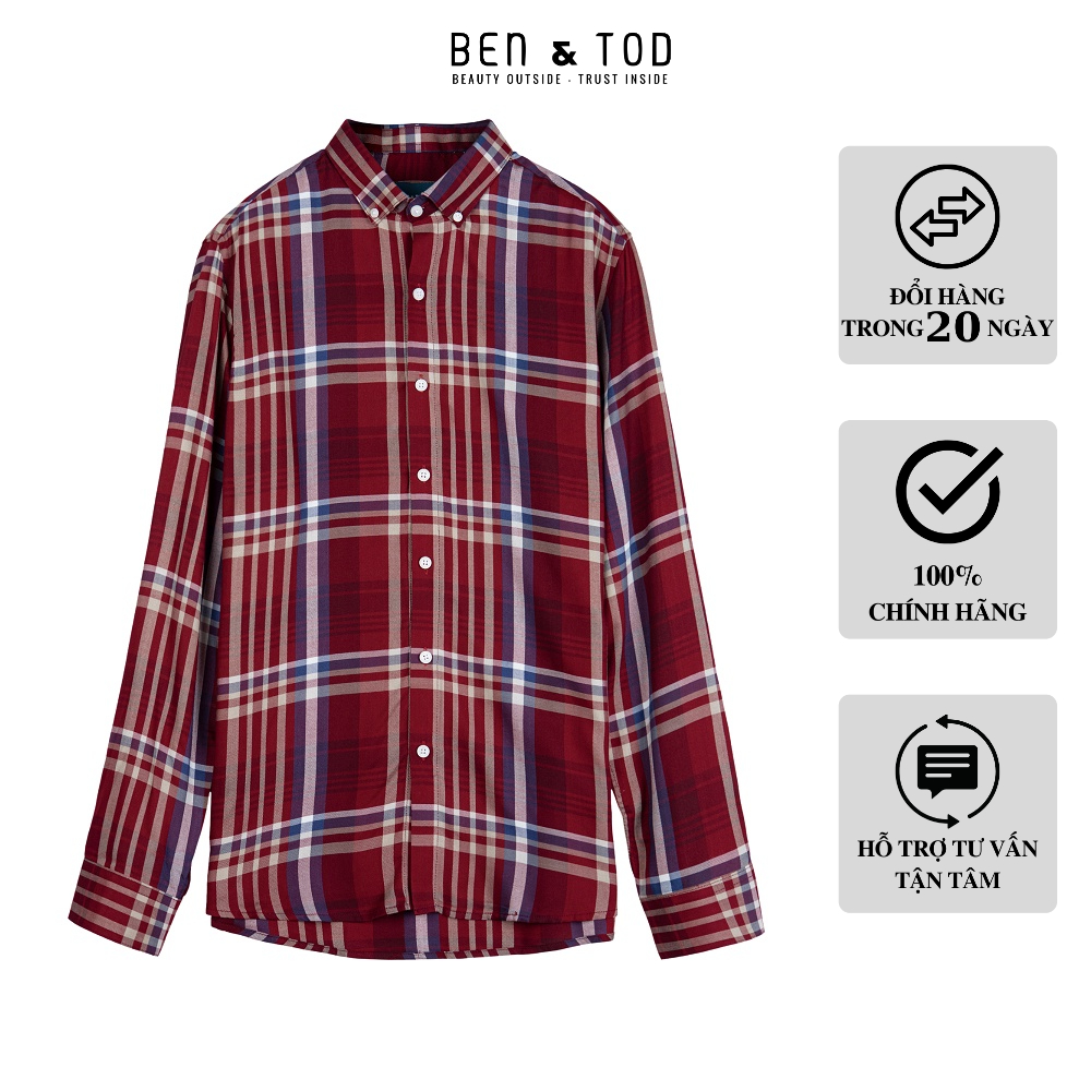 Áo sơ mi nam BEN & TOD họa tiết cotton cao cấp co giãn phong cách đơn giản công sở 20040