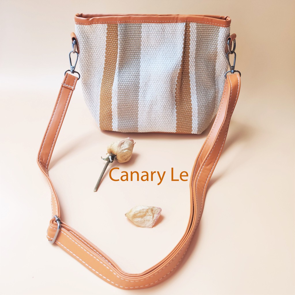 Túi xách vải sọc thời trang xinh xắn_Ảnh Thật