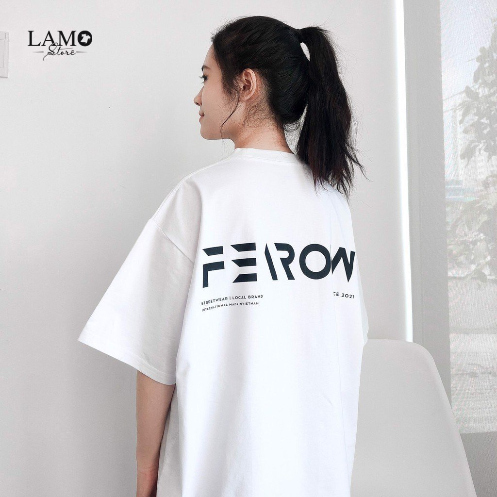 Áo thun tay lỡ SIGNATURE TEE - WHITE  FEROW chất cotton 2 chiều form rộng nam nữ