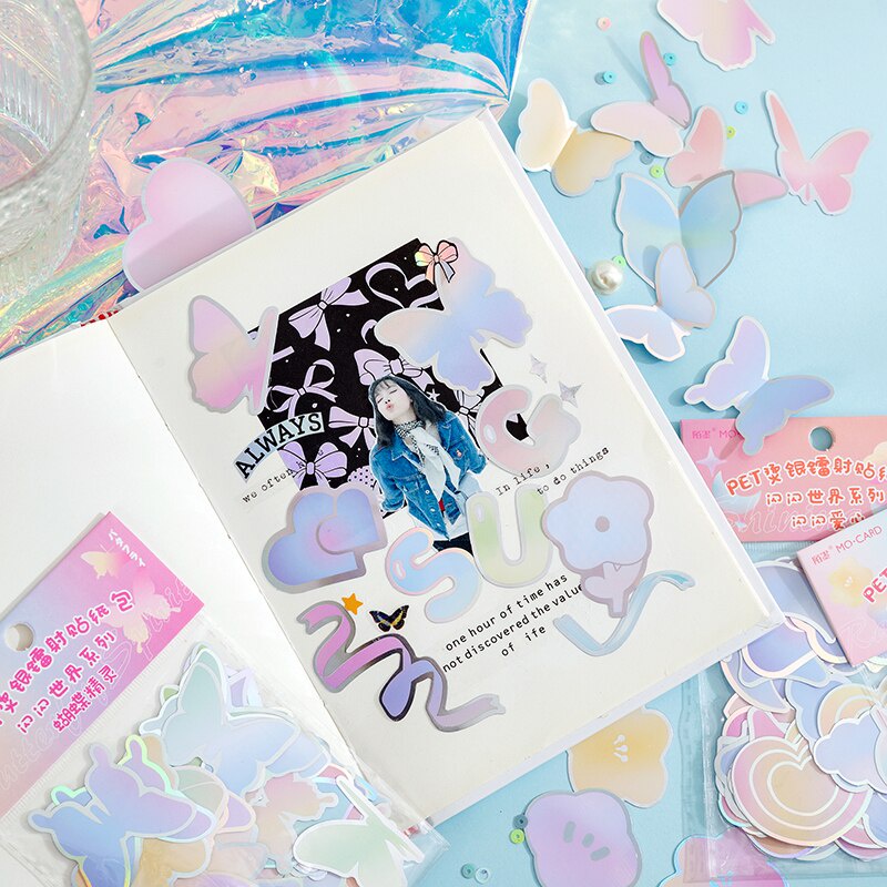 Miếng dán màu laser 8 kiểu trang trí Scrapbook Album DIY