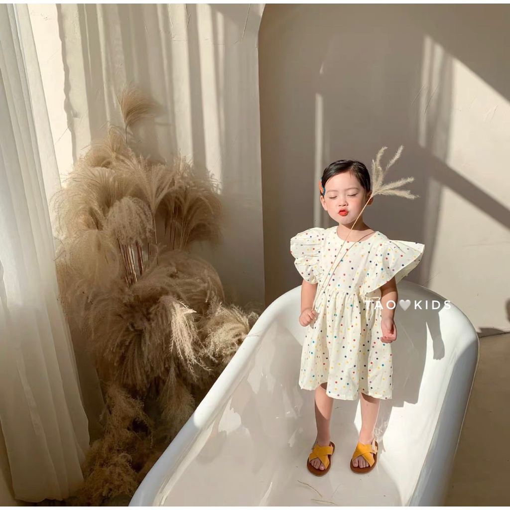 Váy, Đầm chấm bi bé gái thiết kế đơn giản sang chảnh
