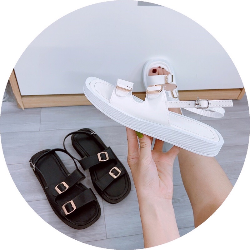 Dép bánh mỳ sandal hai quai ngang tag khoá vuông đế bánh mỳ 2cm