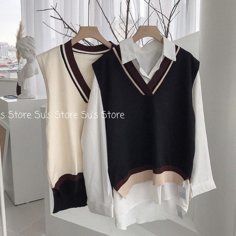 Áo gile cổ V trơn viền kẻ A1022 SUSTORE | BigBuy360 - bigbuy360.vn