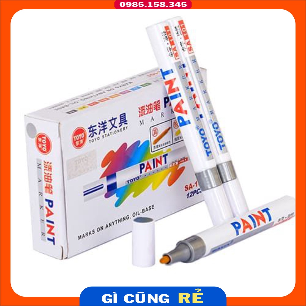 Bút sơn vẽ lốp xe nhật bản paint marker ngòi to ( Uni, Toyo) các màu trắng-xanh-đen-đỏ-vàng,..