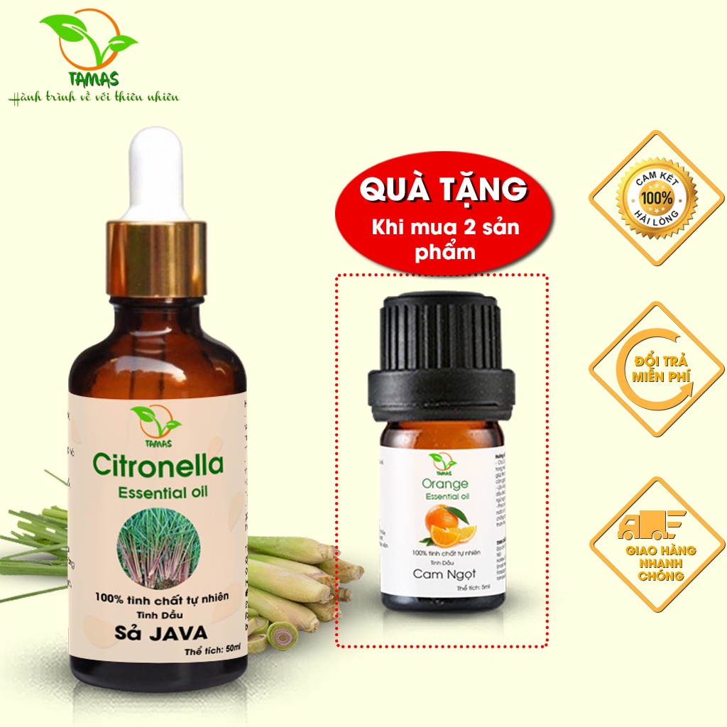 Tinh dầu Sả Java 50ml nguyên chất TAMAS, tinh dầu thơm phòng, treo xe,  khử mùi, giải stress, xua đuổi muỗi và côn trùng