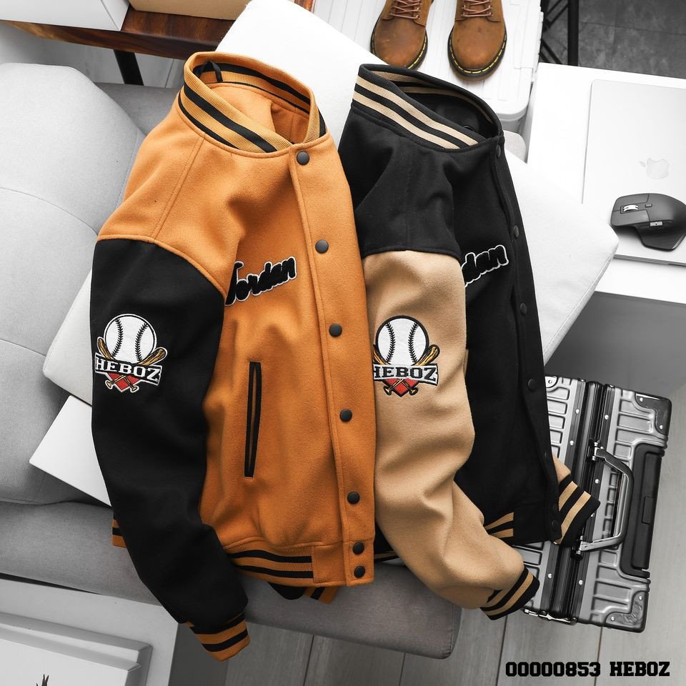 Áo khoác Bomber thể thao thêu chữ H bóng chày jackit from rộng nam nữ UNISEX phối tay phong cách ulzzang