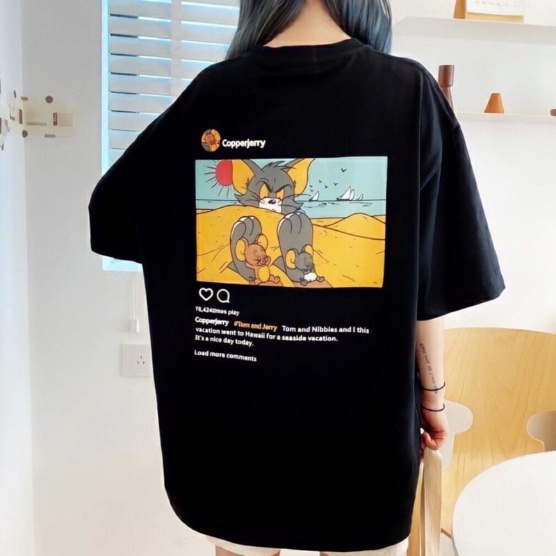 Áo phông mèo và chuột in lưng TC6