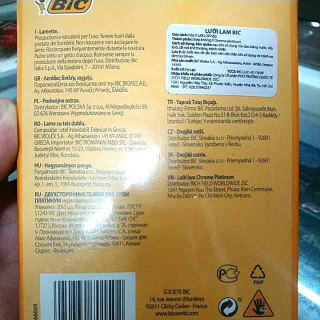 LƯỠI LAM BIC CHROME PLATINUM 5 CÁI/HỘP