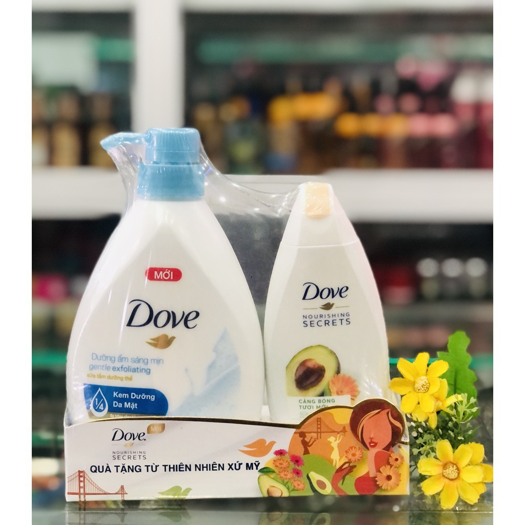 Bộ sữa tắm dove dưỡng ẩm sáng mịn 530g tặng ST dưỡng ẩm tươi mới trái bơ 120g