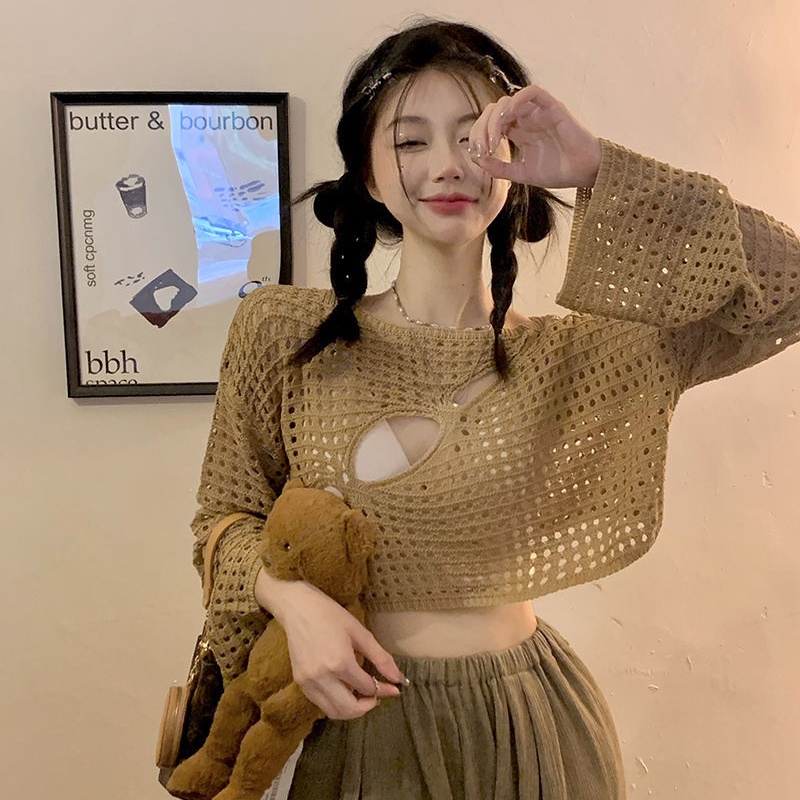 COZOK Áo sweater Tay Dài Chống Nắng Thiết Kế Đục Lỗ Thời Trang