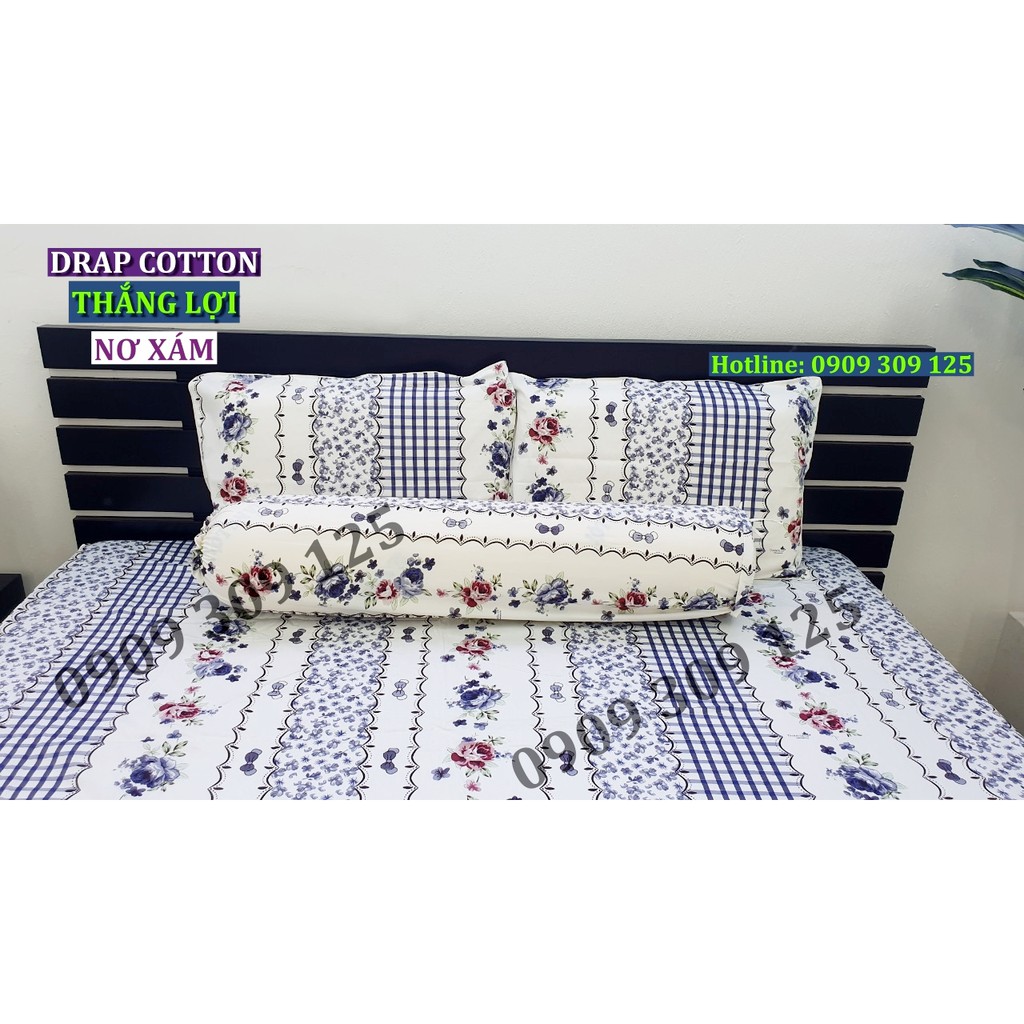 bộ drap(4 món) cotton 100% Thắng lợi chính hãng, nơ xám (ảnh thật)