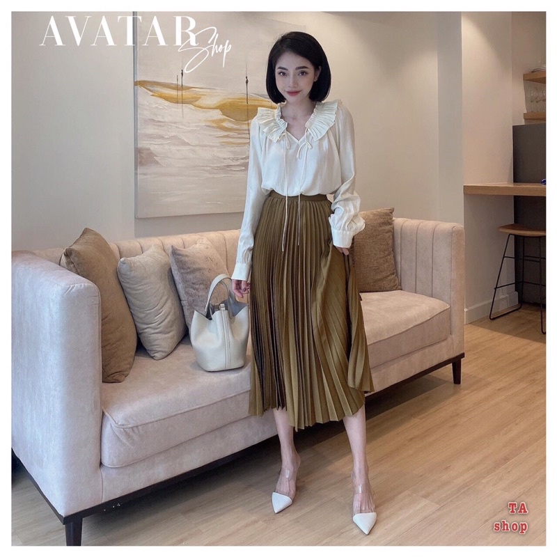 Chân váy xếp ly cạp chun dáng dài