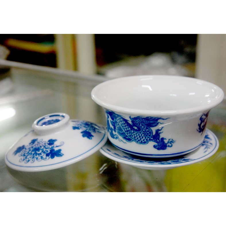 Bát sứ rồng phượng xanh-Dùng đựng cơm cúng,đựng trà cao 8cm
