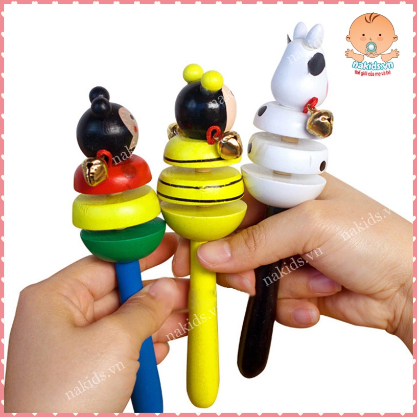 Lục Lạc Hình Thú 3 Tầng - Xúc Xắc Gỗ Đồ Chơi Thúc Đẩy Thị Giác Và Thính Giác Cho Bé MS88-DC1