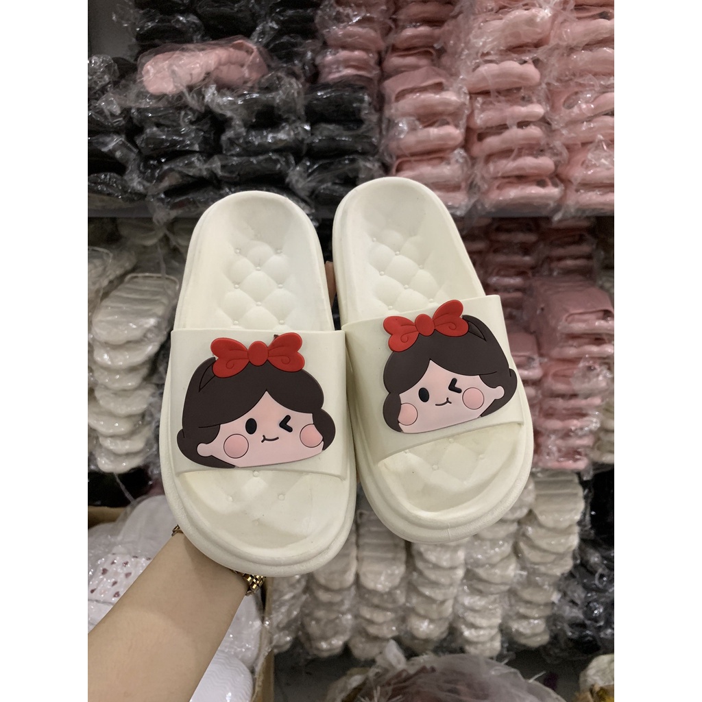 HN417- dép bánh mì đúc liền đế lưới in bé gái buộc nơ