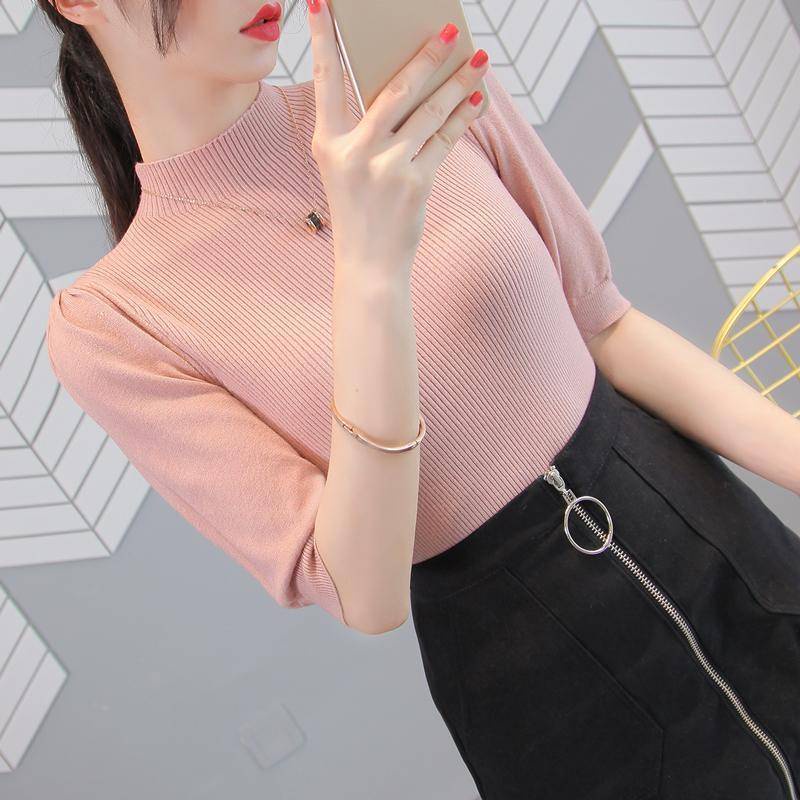 Áo Dệt Kim Mỏng Tay Phồng Cổ Lọ Dáng Ôm Dễ Phối Đồ Thời Trang Cho Nữ
