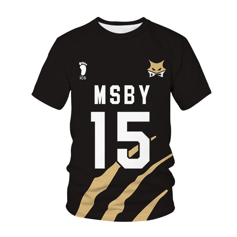Áo Thun Thể Thao Tay Ngắn Màu Đen In Hình Anime Haikyuu MSBY Jackals Jersey Karasuno Shoyo Sakusa HINATA BOKUTO S-5XL