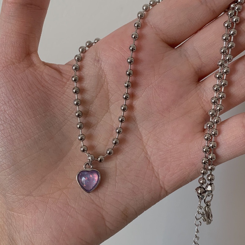 Vòng cổ Mặt Trái Tim Màu Tím Phong Cách Retro Hàn Quốc