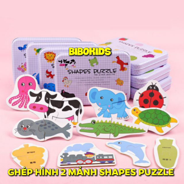 Ghép hình puzzle 2 mảnh hộp sắt - đồ chơi giáo dục xếp hình lắp ráp