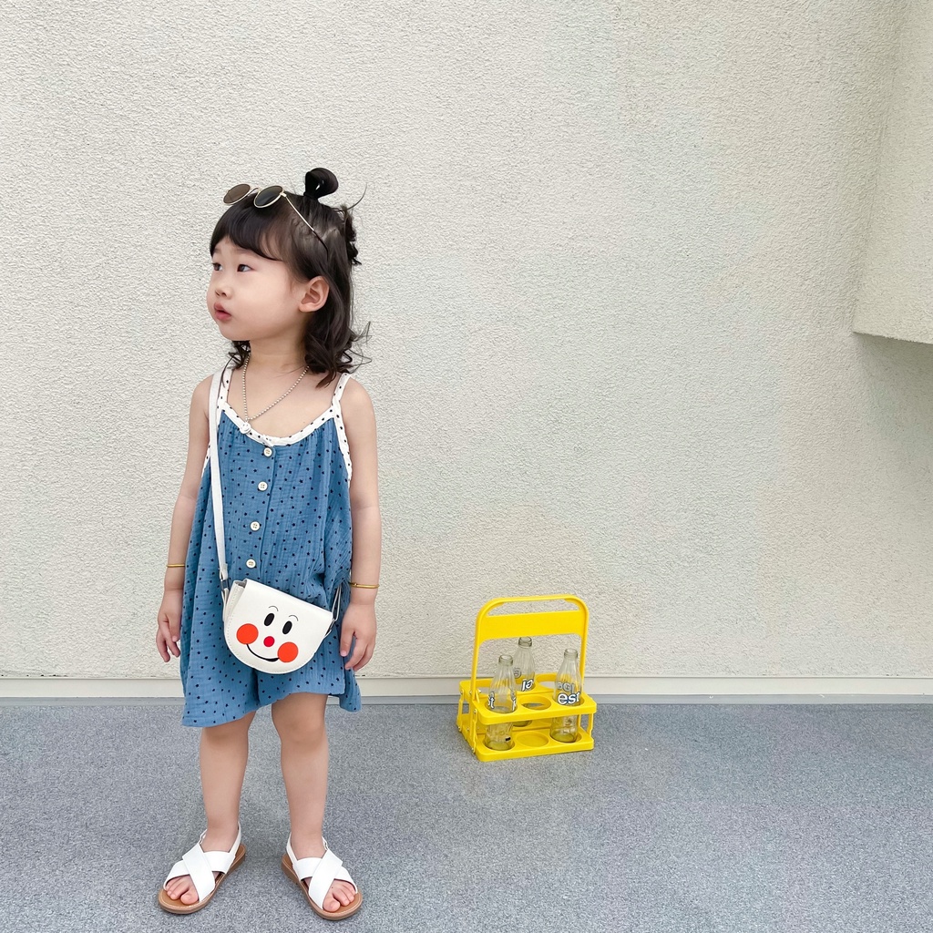 Áo Liền Quần Hai Dây Không Tay In Hình Ngôi Sao Thời Trang Mùa Hè Hàn Quốc Cho Bé Gái