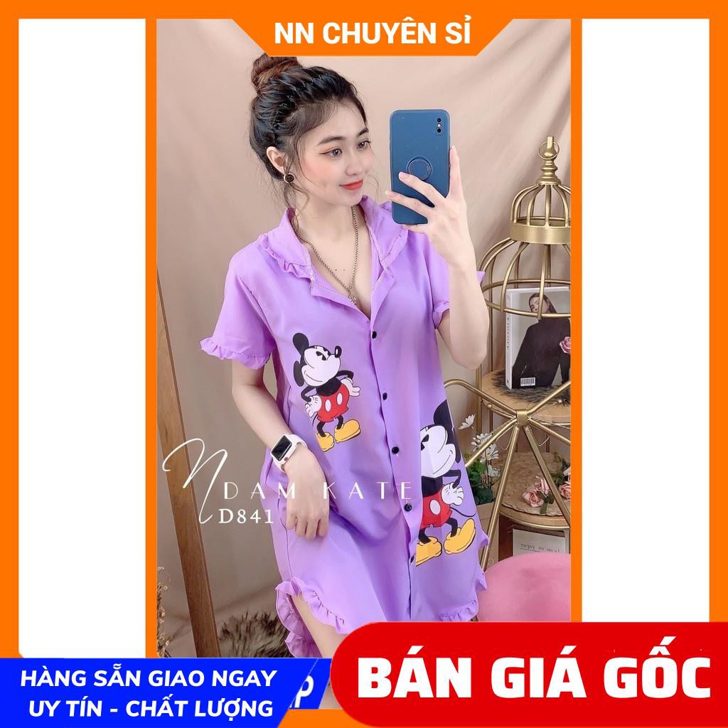 Đầm nữ mặc nhà chất kate mềm mịn mát in hình bò sữa in hình hoạt hình dễ thương đầm kate tổng hợp