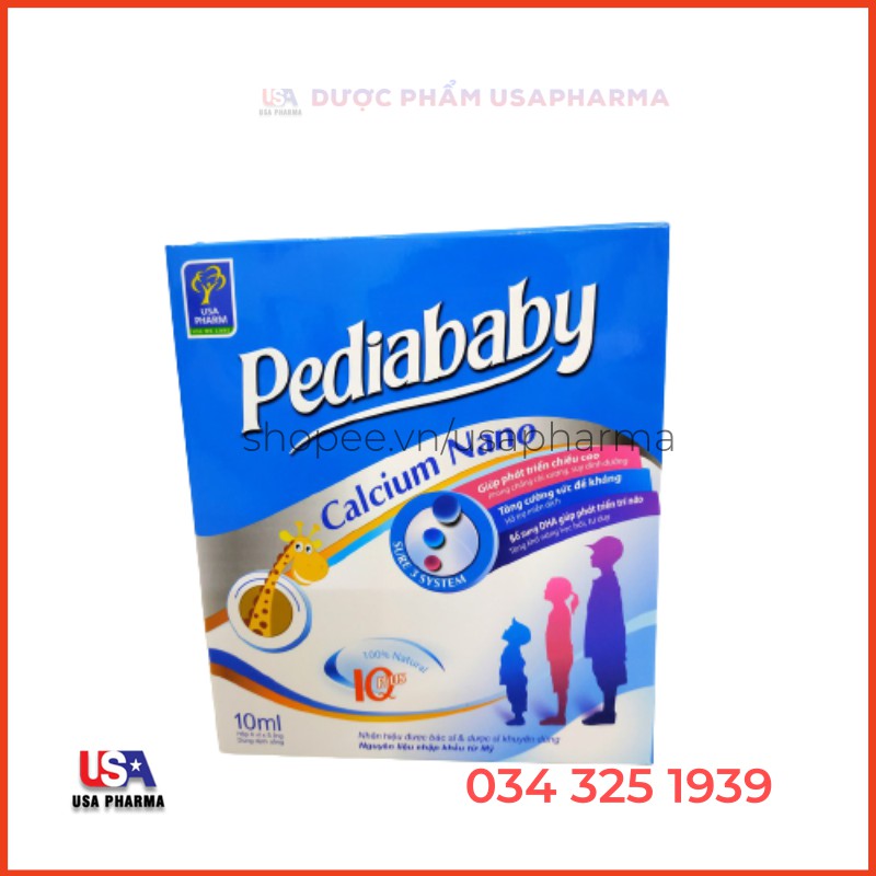 Pediababy calcium nano - Bổ sung canxi giúp xương chắc khỏe, cải thiện còi xương ở trẻ - Hộp 20 ống