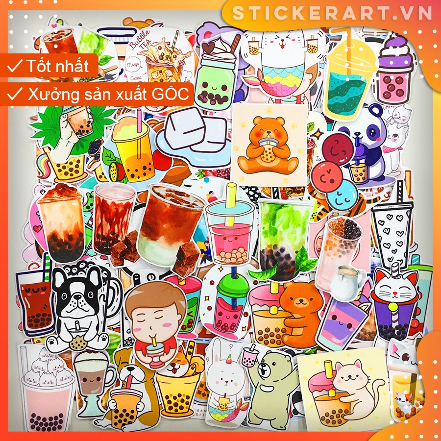 [TRÀ SỮA] 134 Sticker chống nước dán laptop vali xe mũ bảo hiểm nhà cửa ...