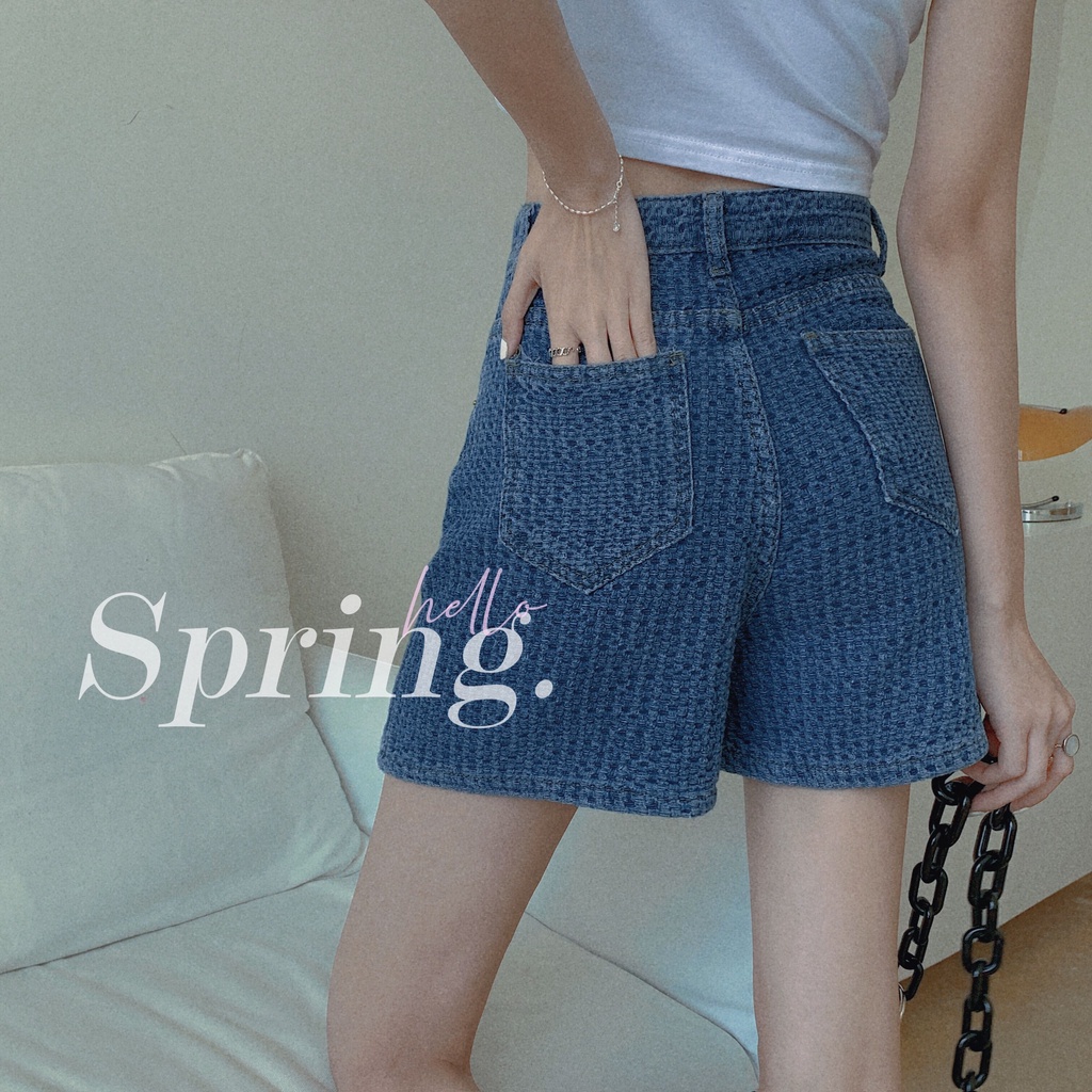 SUXI Quần short denim lưng cao dáng rộng phong cách hàn quốc dành cho nữ