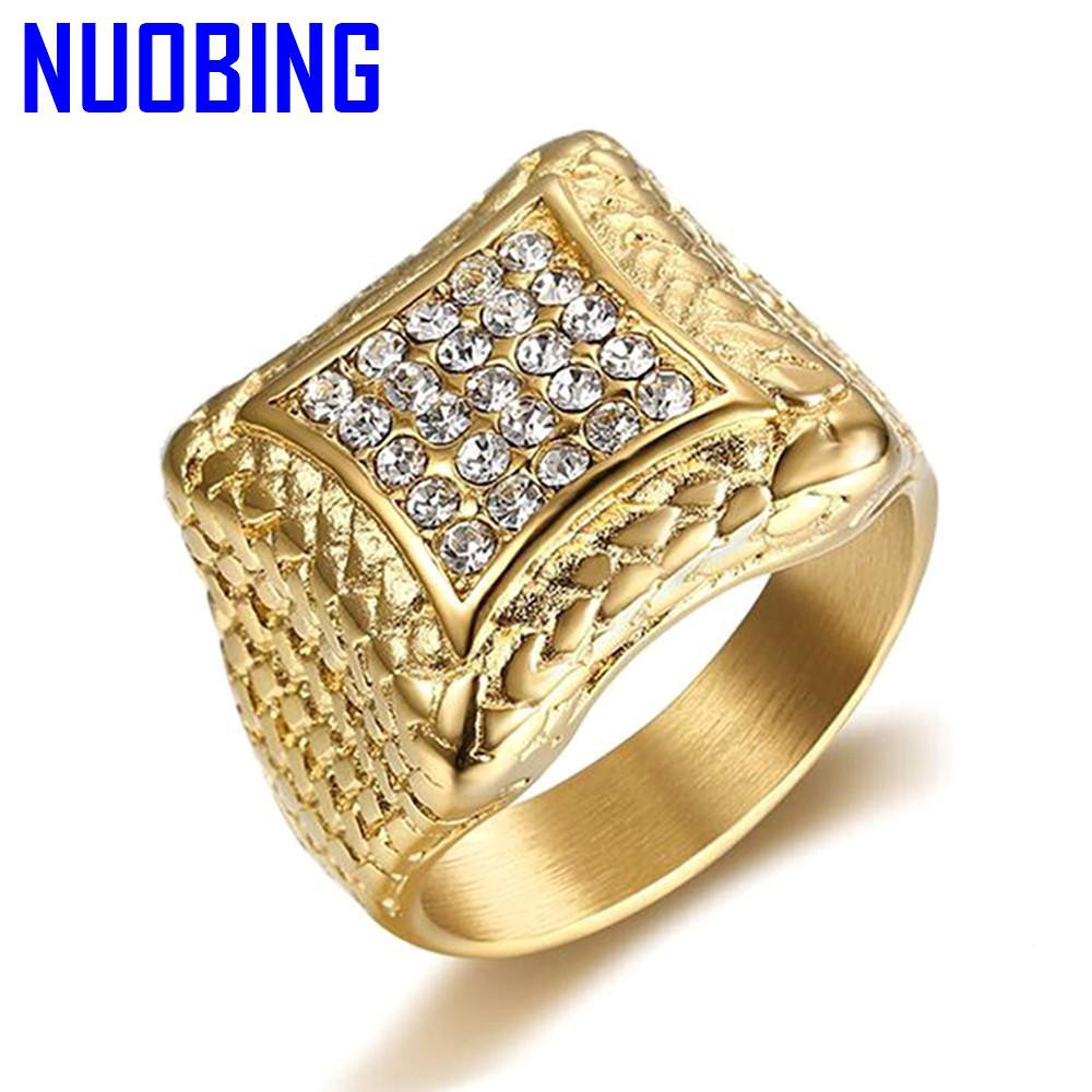 Nhẫn Đeo Tay Bằng Thép Titan Đính Đá Zircon Màu Vàng / Bạc / Trắng Thời Trang Cho Nam