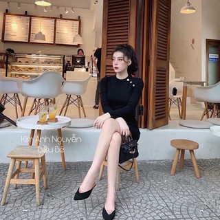 ⚡️BÁN SỈ⚡️Đầm body đen đuôi cá cúc ngực