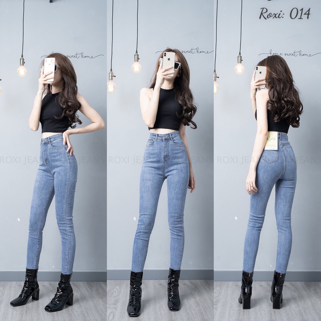 Quần Jean Skinny Nữ Dáng Ôm Lưng Siêu Cao Trơn Basic