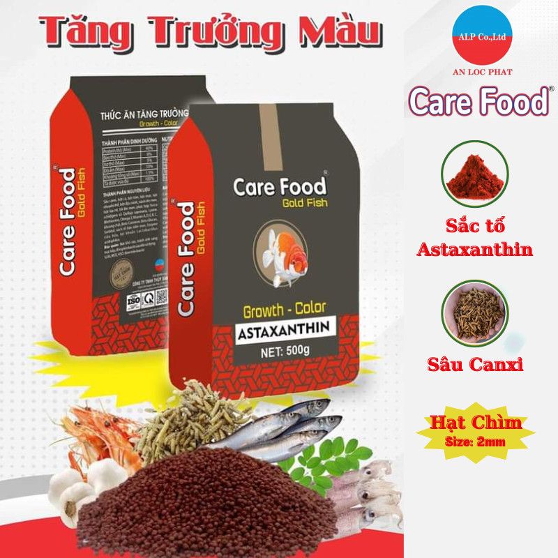 Thức ăn cho cá CARE FOOD lên màu hạt chìm 2 ly túi 500gr