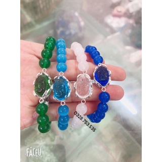 VÒNG TAY ĐÁ 8LY MẶT PHẬT BỌC BẠC