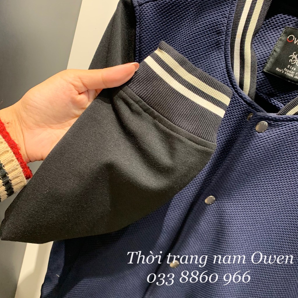OWEN - Áo khoác nỉ Owen form baseball jacket màu xanh than phối đen