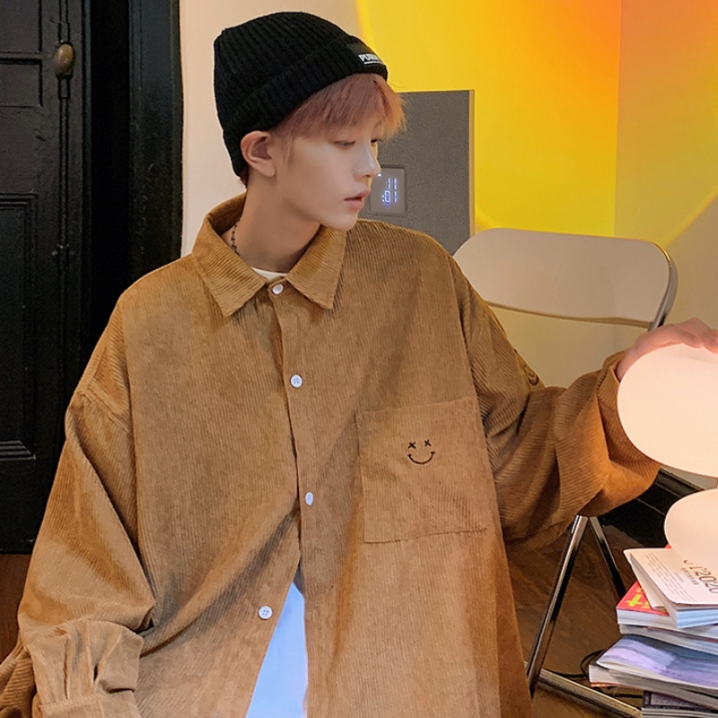 Áo sơ mi tay dài có túi trang trí hình mặt cười thời trang dành cho nam